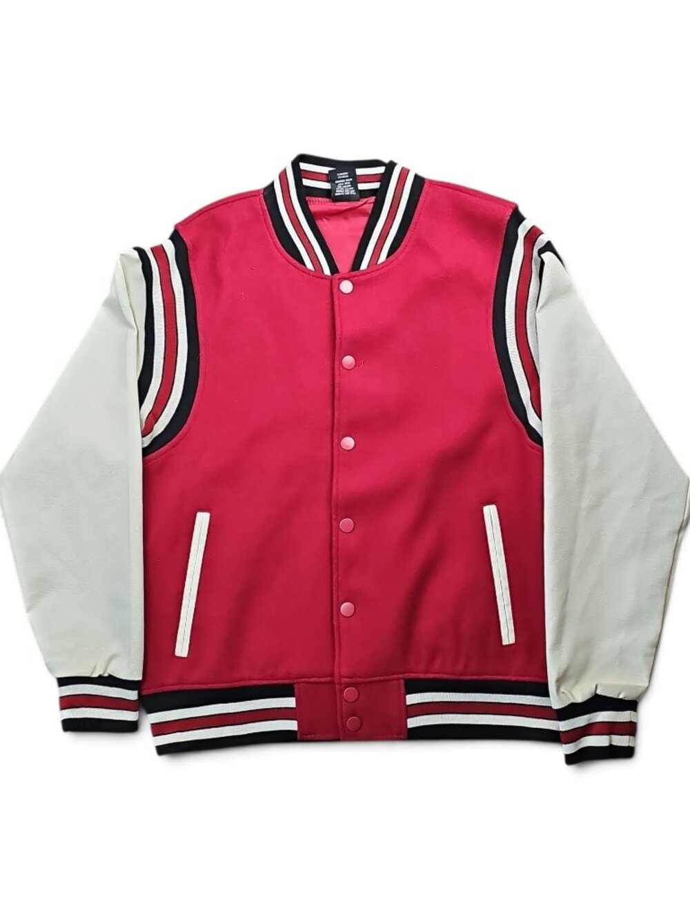 Ring Of Fire Men's Varsity Letterman Jacket Coat Maroon White Snap Front Size M